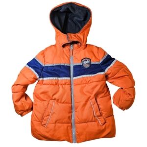 Boys Xtreme Hooded Winter Puffer Sz 4, Orange Retro Colorful Colorblock 90s/00s